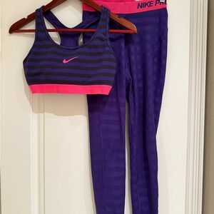 Nike Women's Purple and Pink Sports Bra and Leggings Set
